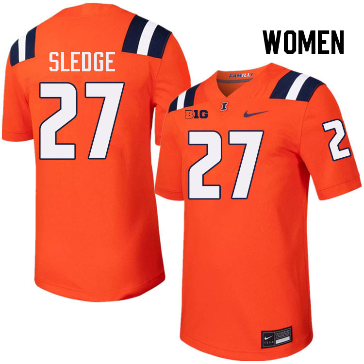 Women #27 Enyce Sledge Illinois Fighting Illini College Football Jerseys Stitched-Orange